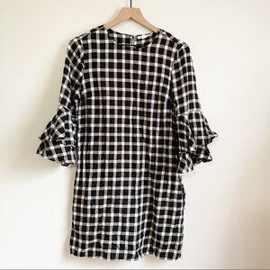 Beach Lunch Lounge Black & White Plaid Ruffle Sleeve Shift Dress